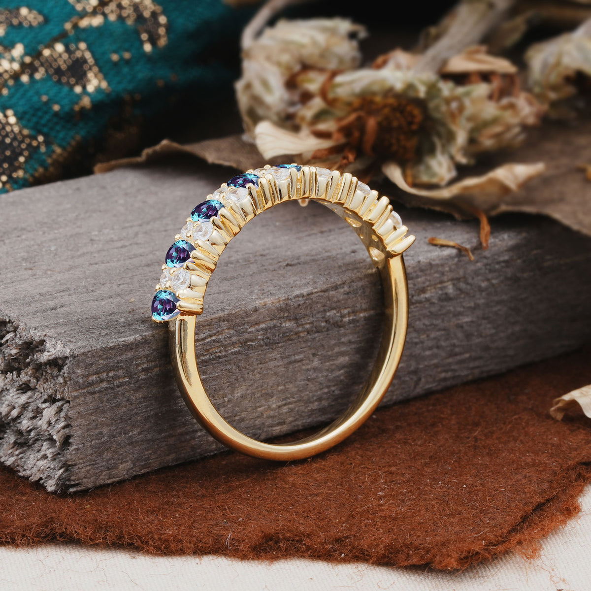 Natural Pear Cut Alexandrite Eternity Wedding Band - Additional view