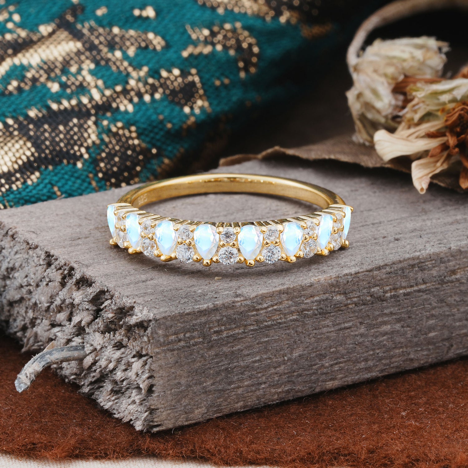 Natural Pear Cut Moonstone Eternity Wedding Band - Additional view