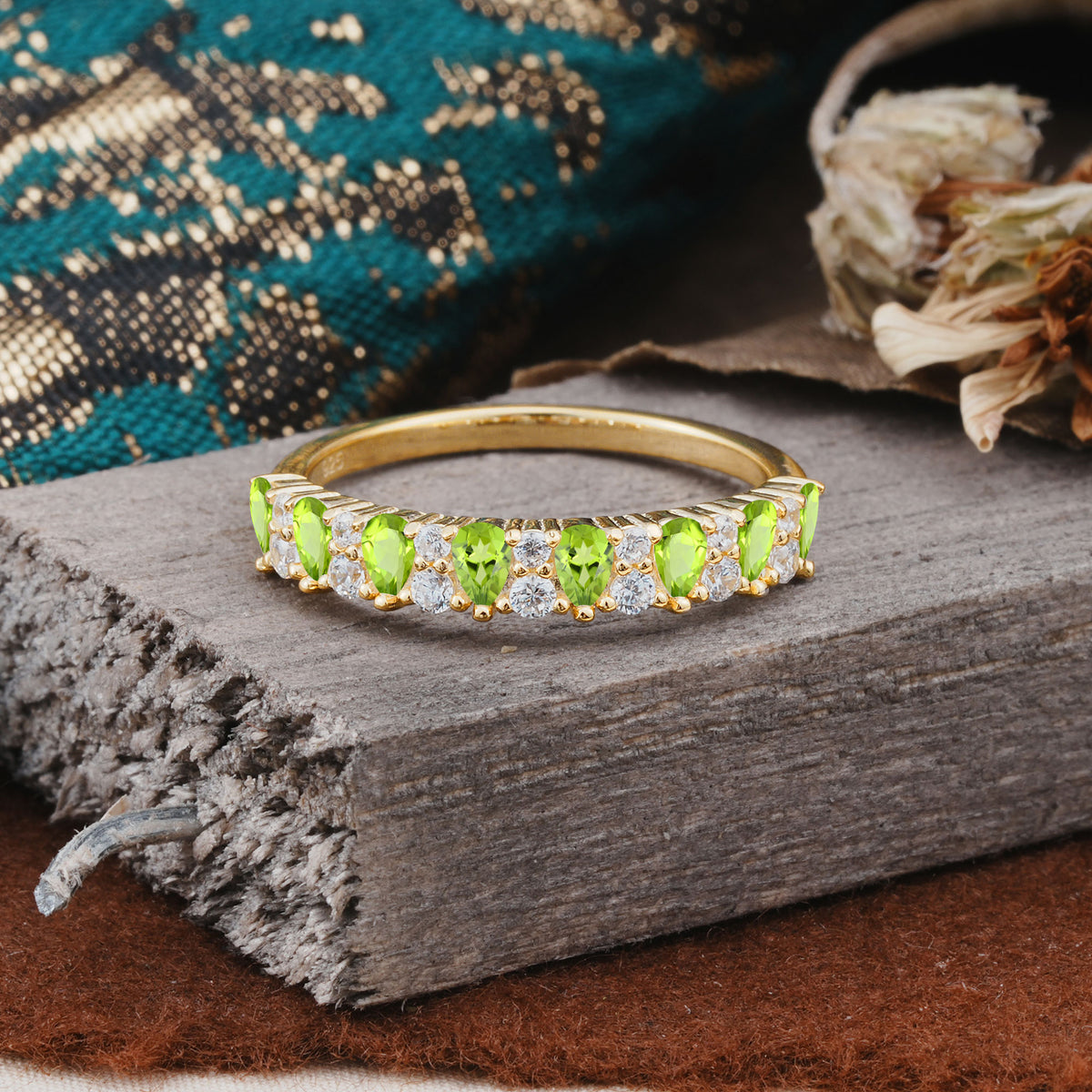 Natural Pear Cut Peridot Eternity Wedding Band - Additional view