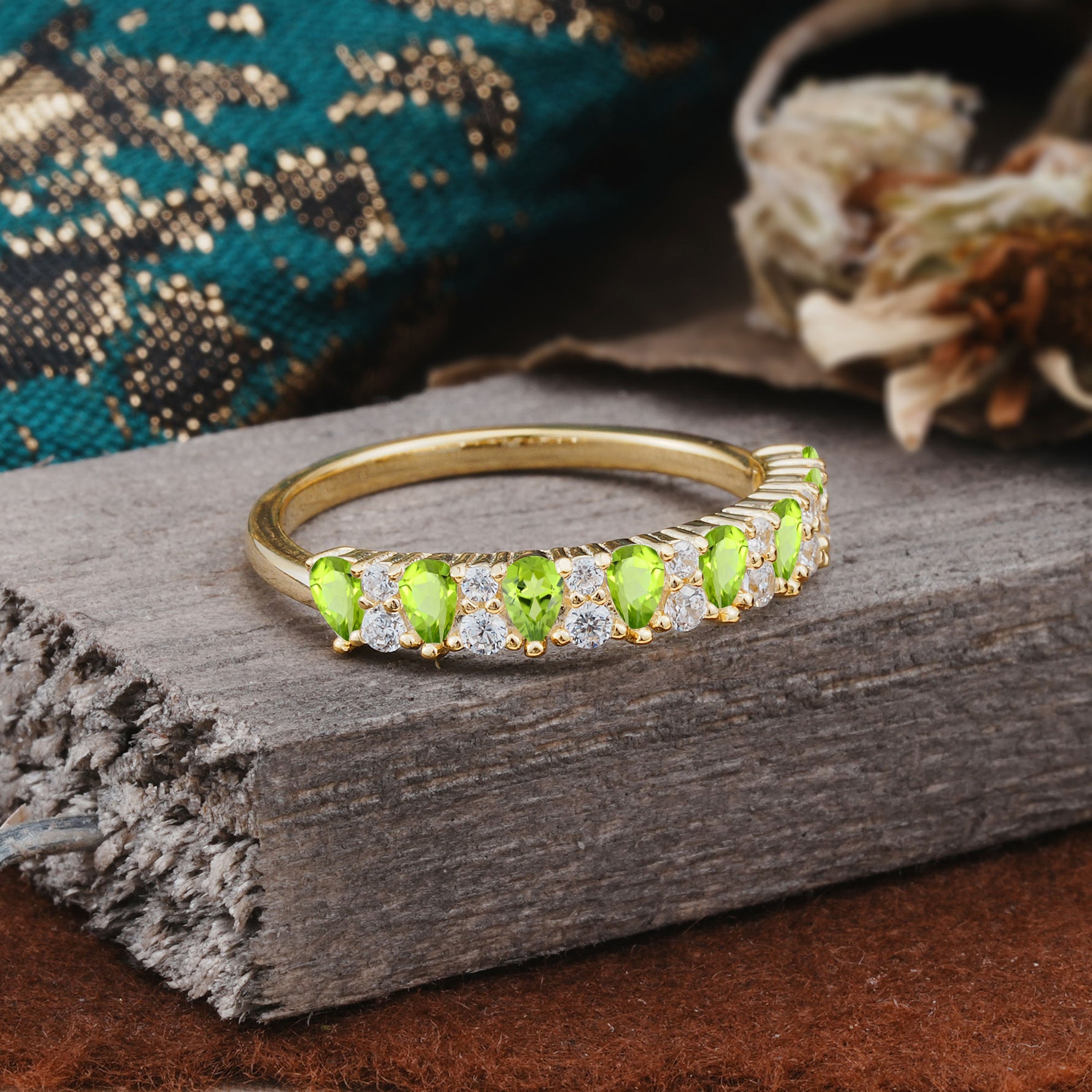 Natural Pear Cut Peridot Eternity Wedding Band - Additional view