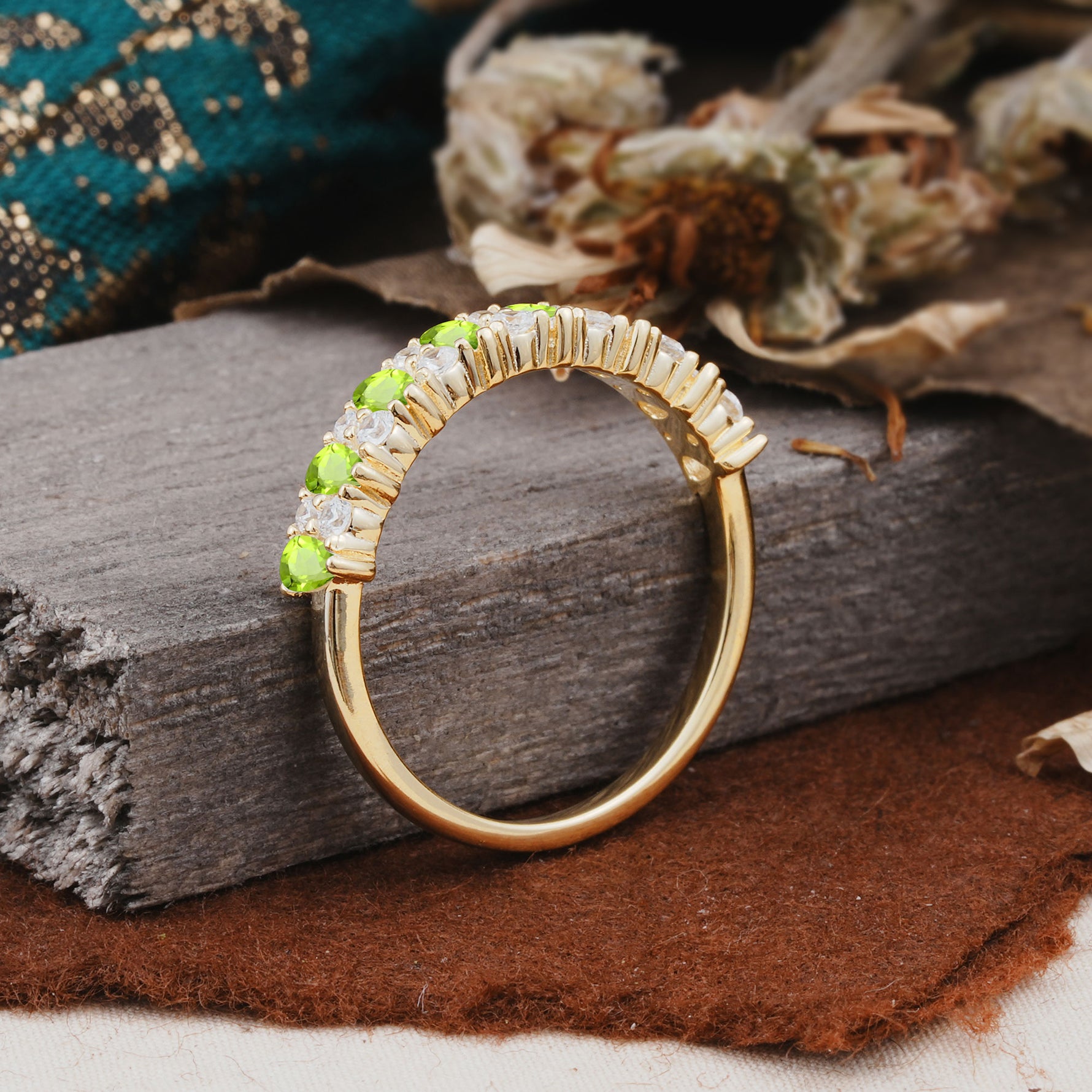 Natural Pear Cut Peridot Eternity Wedding Band - Additional view