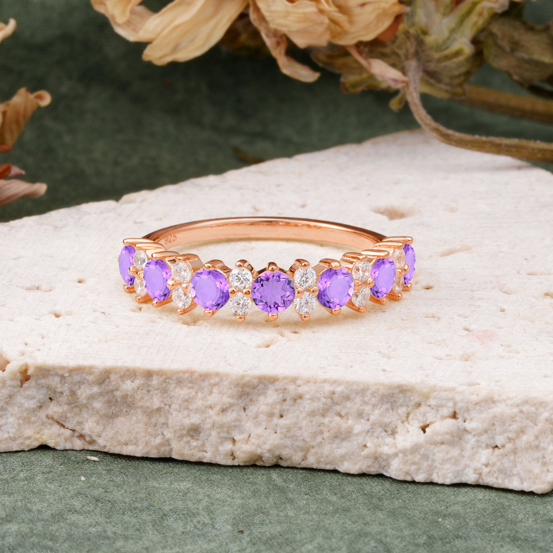 RoundCut Amethyst Alternating Eternity Wedding Band - Additional view