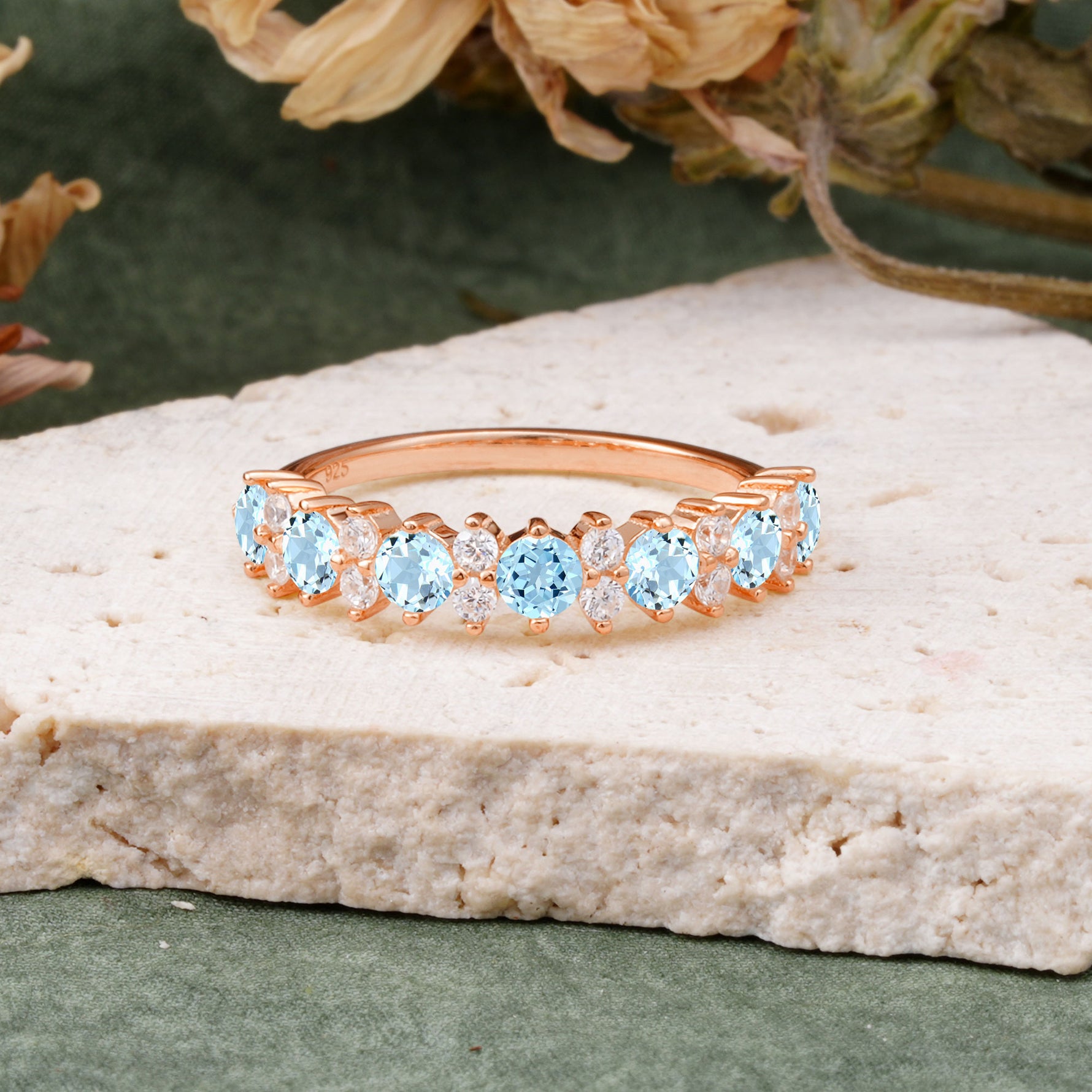 RoundCut Aquamarine Alternating Eternity Wedding Band - Additional view
