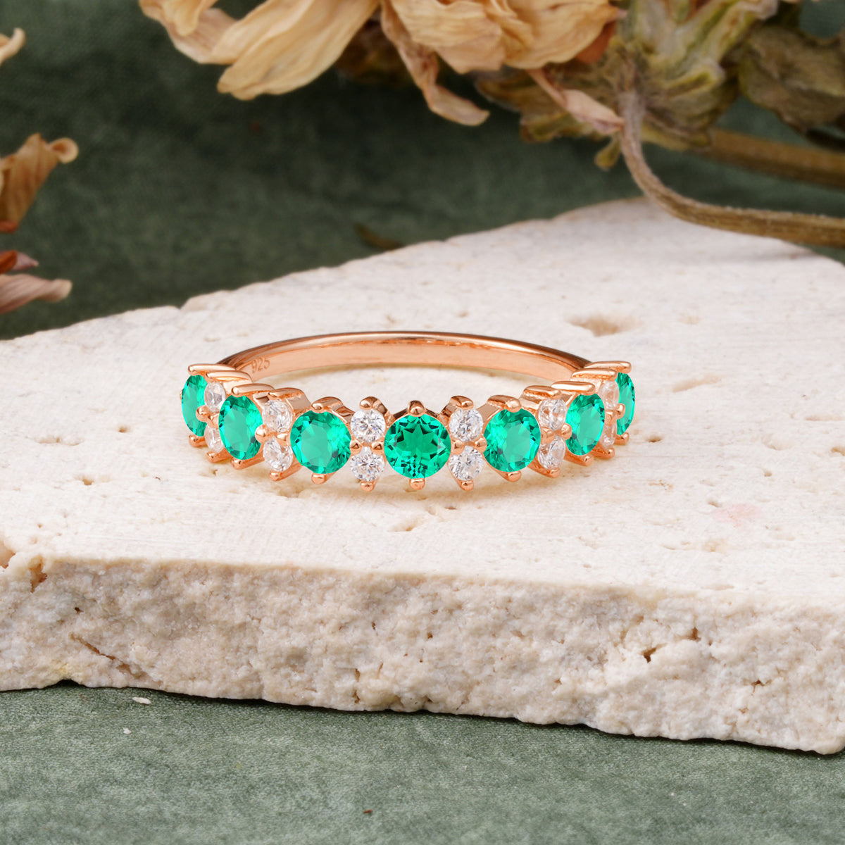 RoundCut Emerald Alternating Eternity Wedding Band - Additional view