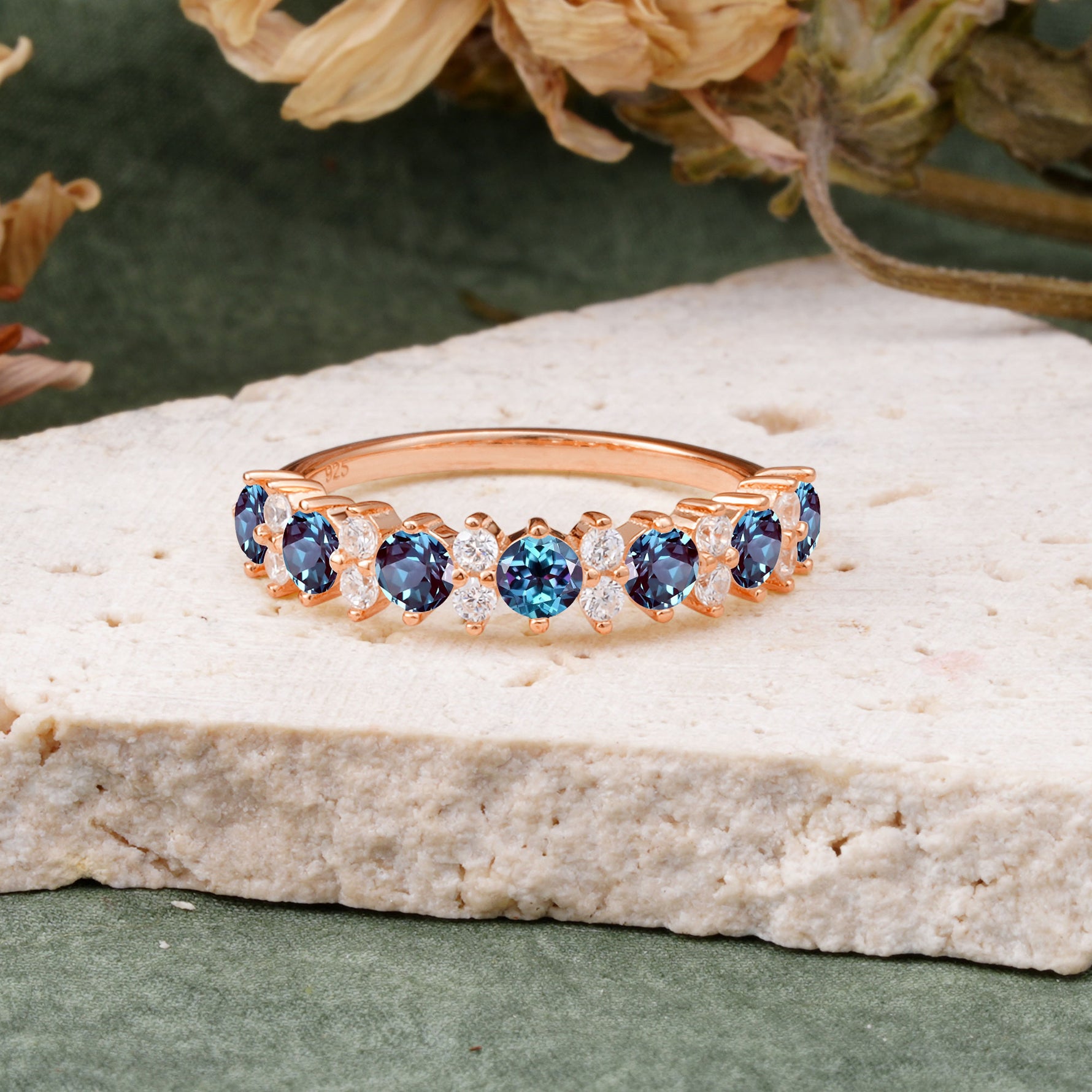RoundCut Alexandrite Alternating Eternity Wedding Band - Additional view