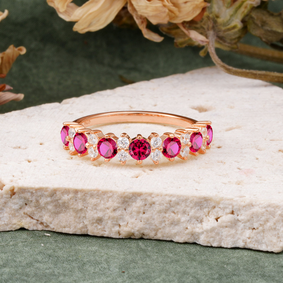 RoundCut Ruby Alternating Eternity Wedding Band - Additional view