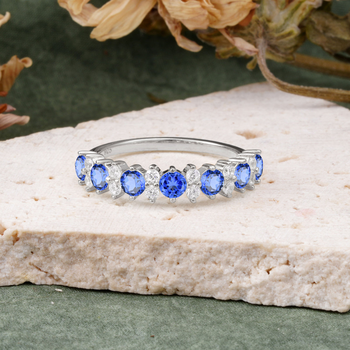 RoundCut Sapphire Alternating Eternity Wedding Band - Additional view