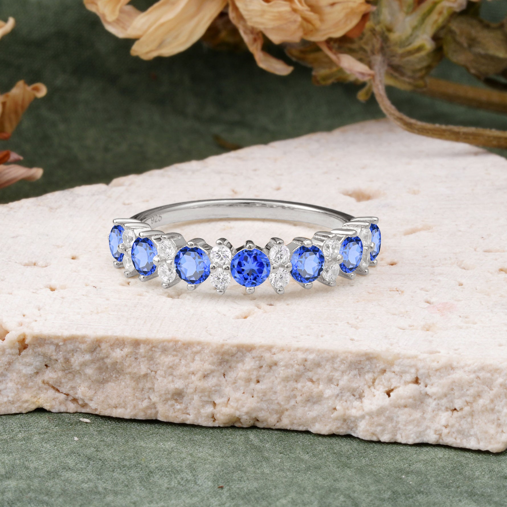 RoundCut Sapphire Alternating Eternity Wedding Band - Additional view