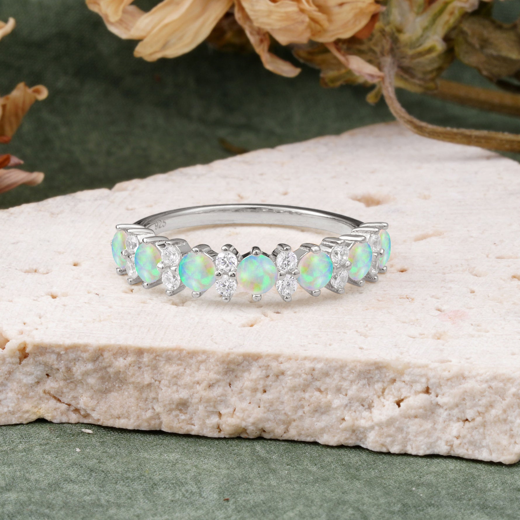 RoundCut Fire Opal Alternating Eternity Wedding Band - Additional view