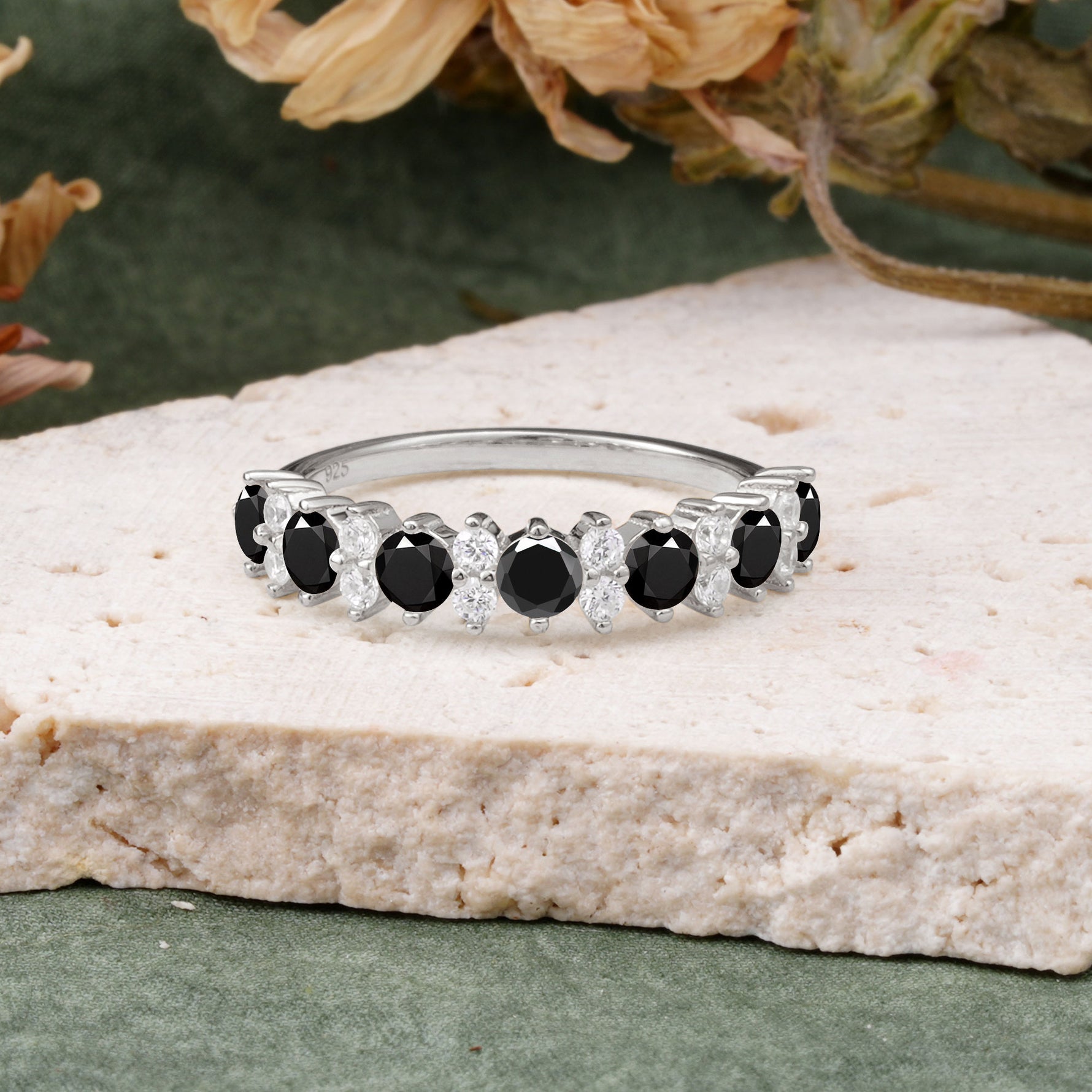 RoundCut Black Onyx Alternating Eternity Wedding Band - Additional view