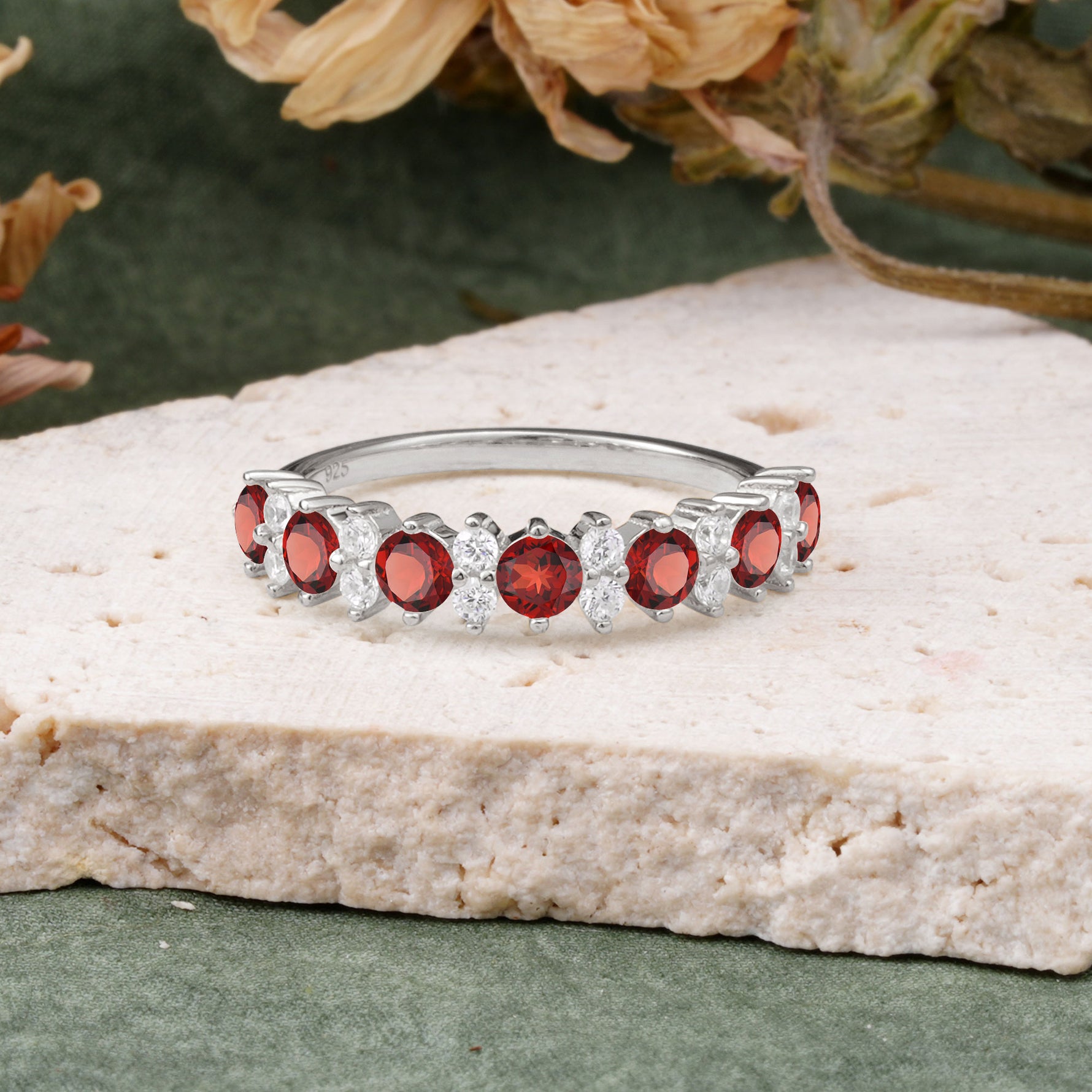 RoundCut Garnet Alternating Eternity Wedding Band - Additional view