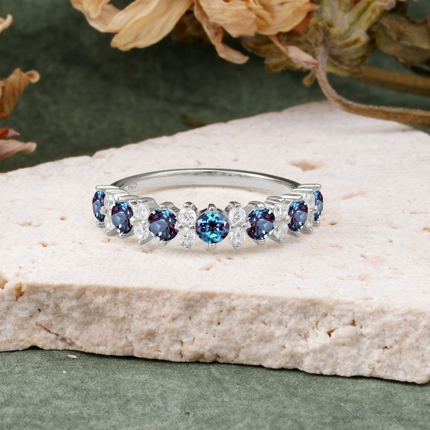 RoundCut Alexandrite Alternating Eternity Wedding Band - Additional view