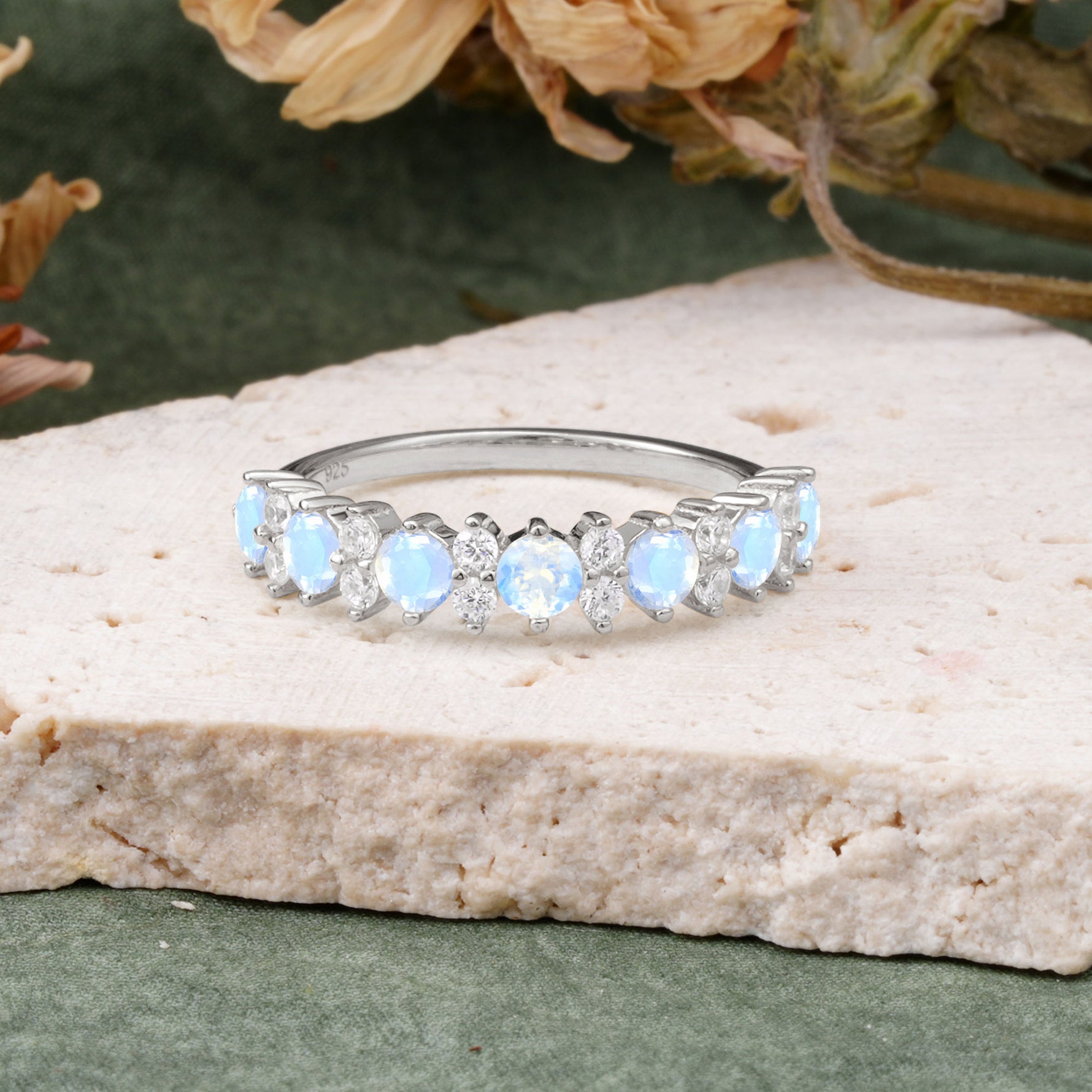 RoundCut Moonstone Alternating Eternity Wedding Band - Additional view