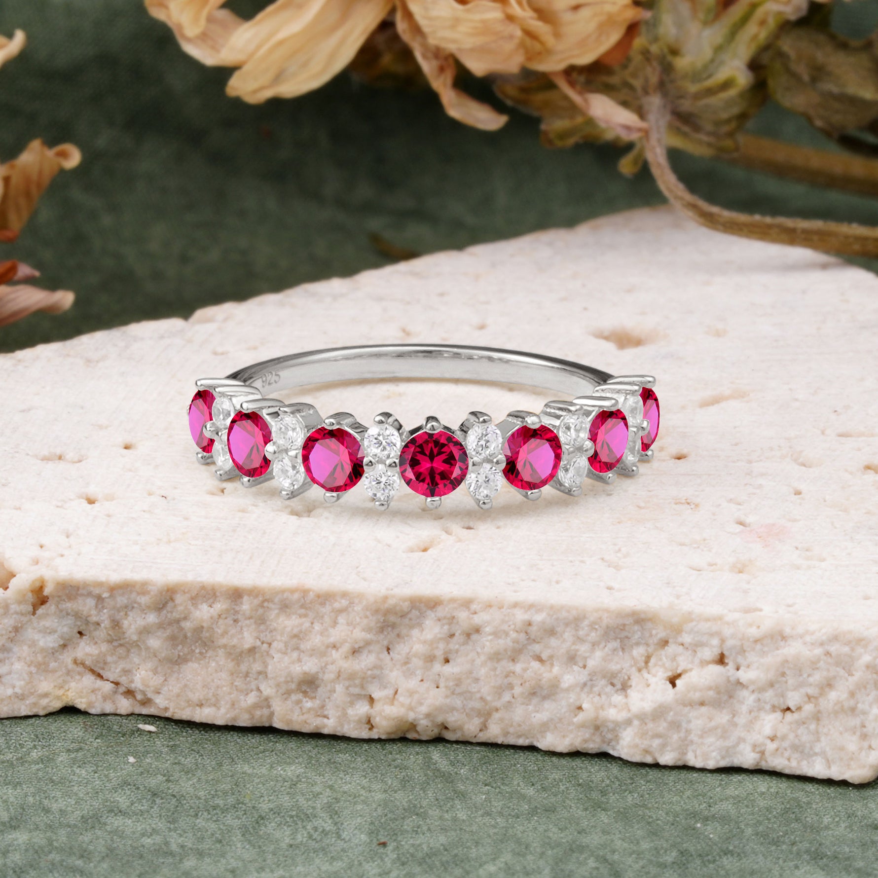 RoundCut Ruby Alternating Eternity Wedding Band - Additional view