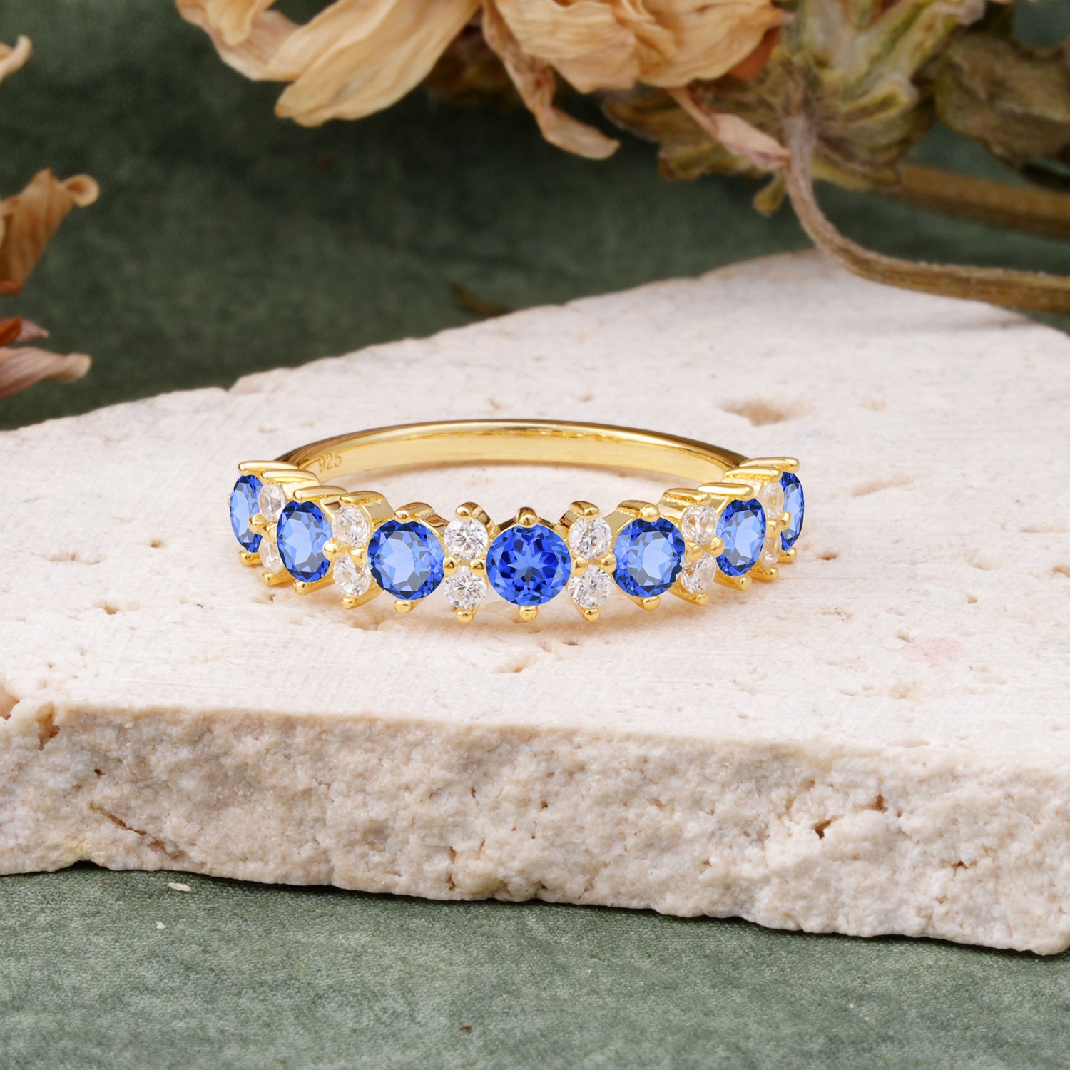 RoundCut Sapphire Alternating Eternity Wedding Band - Additional view