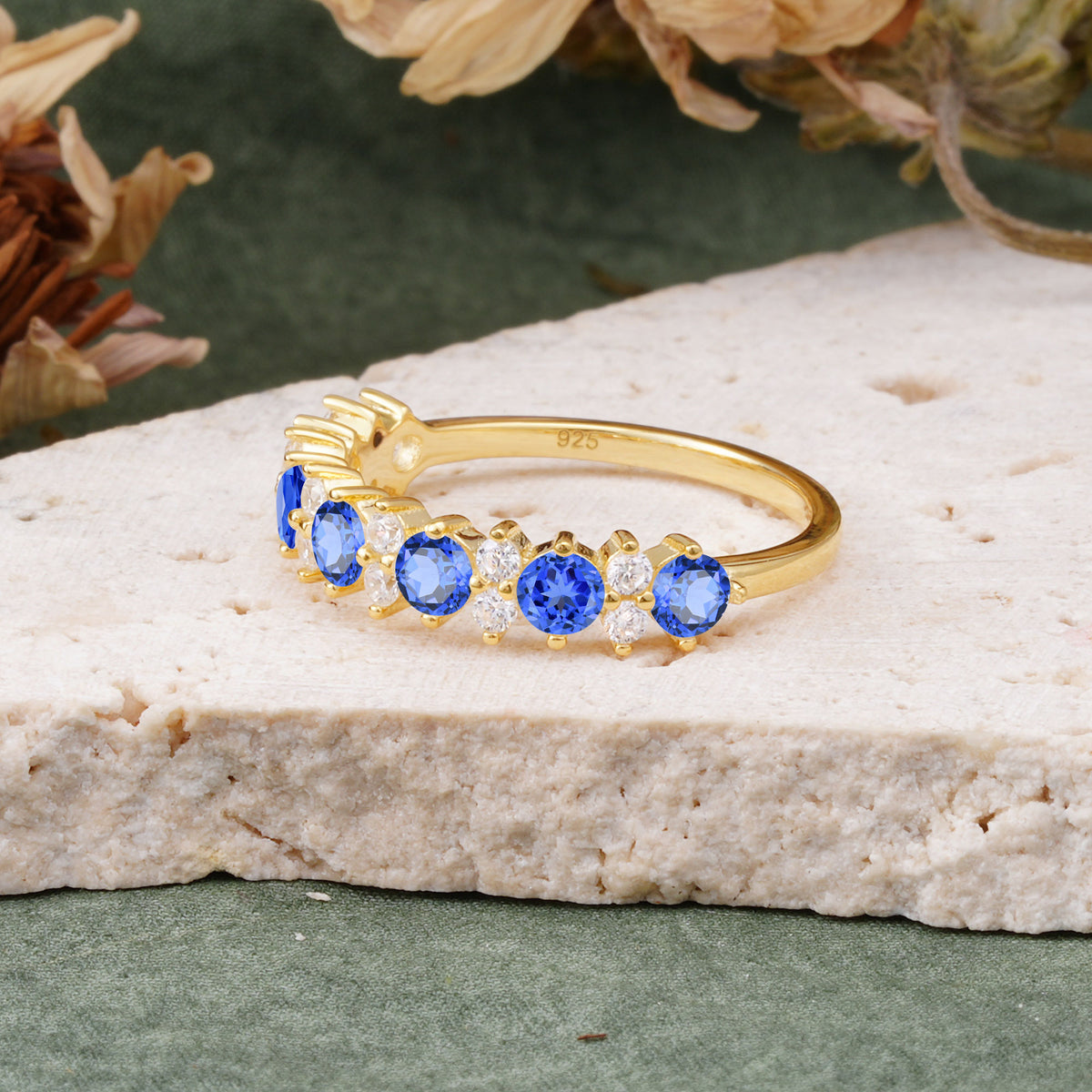 RoundCut Sapphire Alternating Eternity Wedding Band - Additional view