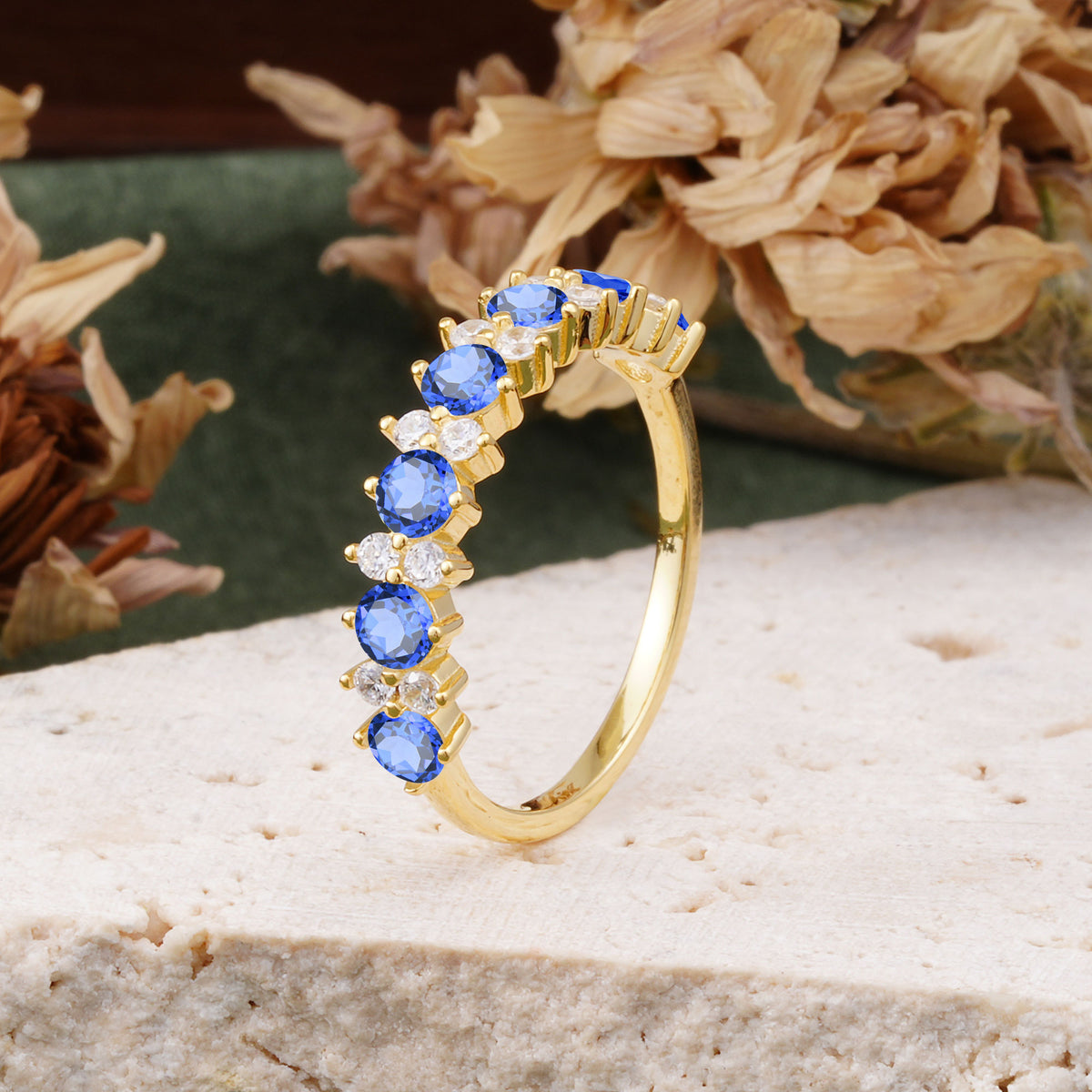 RoundCut Sapphire Alternating Eternity Wedding Band - Additional view