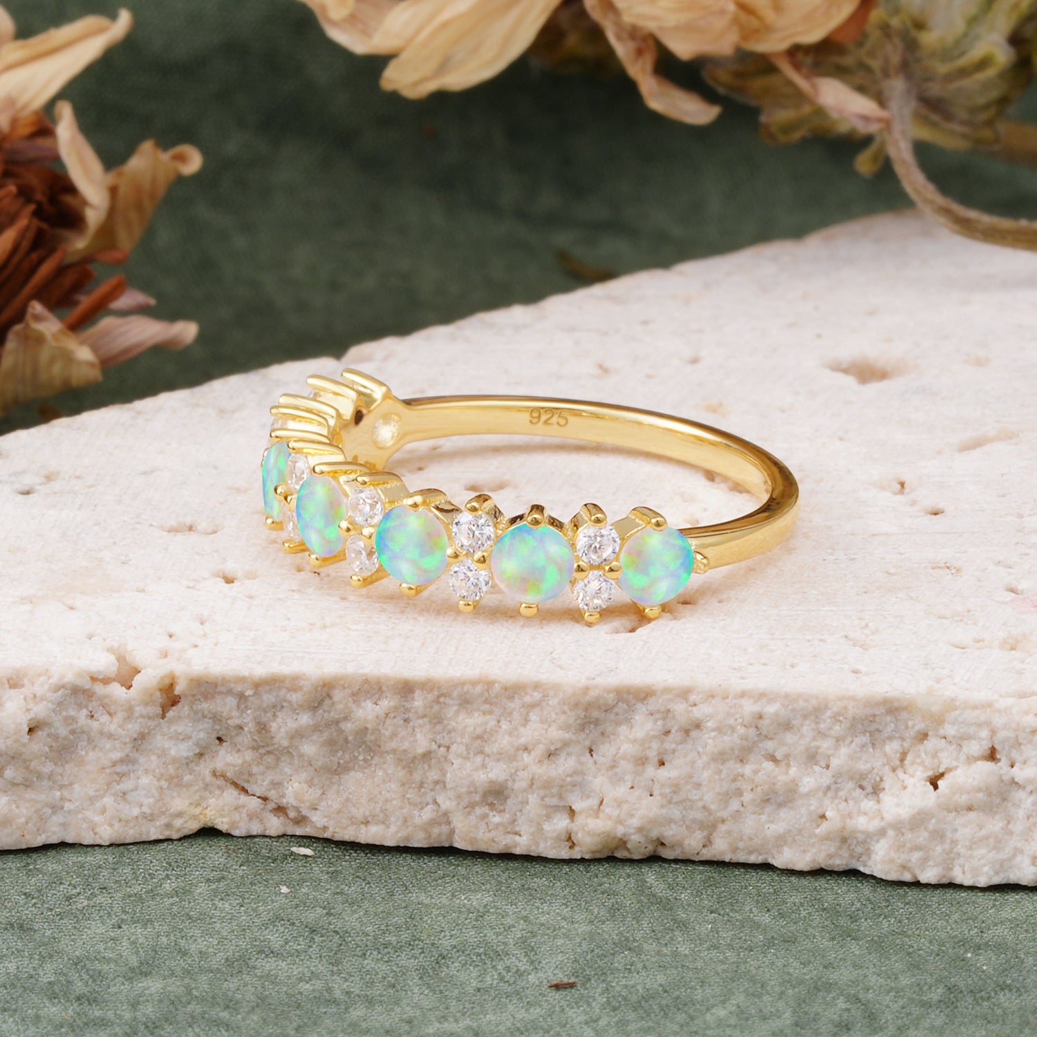 RoundCut Fire Opal Alternating Eternity Wedding Band - Additional view