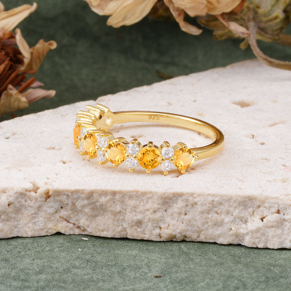 RoundCut Citrine Alternating Eternity Wedding Band - Additional view