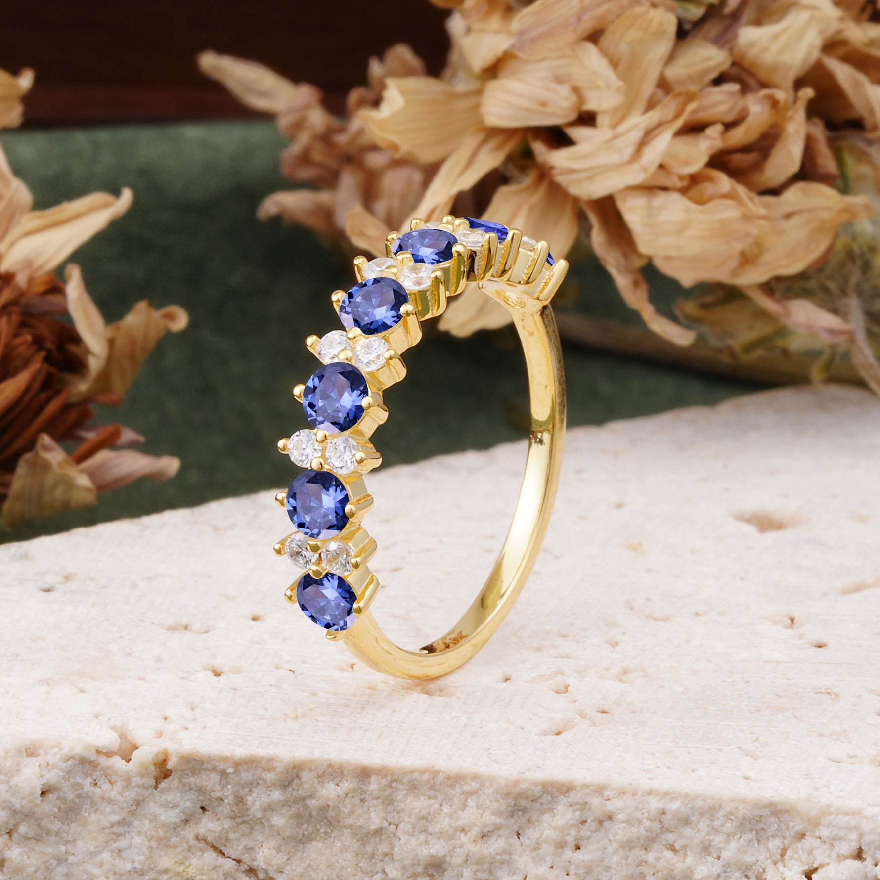RoundCut Tanzanite Alternating Eternity Wedding Band - Additional view