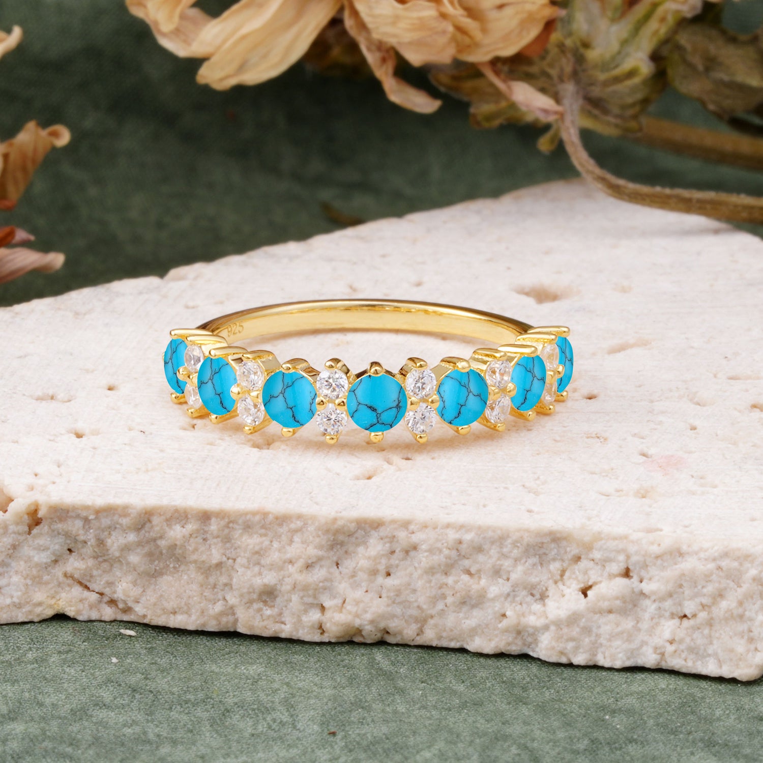 RoundCut Turquoise Alternating Eternity Wedding Band - Additional view