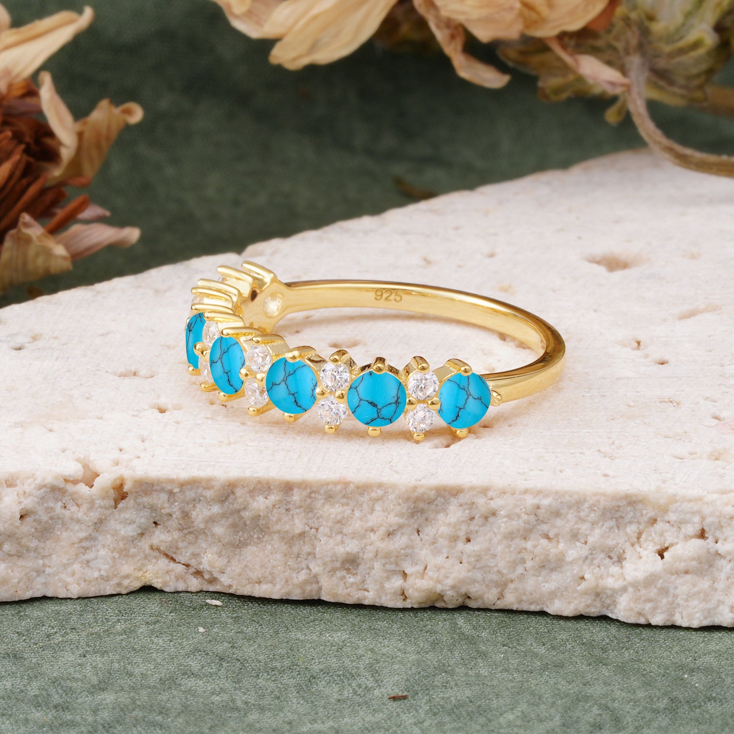 RoundCut Turquoise Alternating Eternity Wedding Band - Additional view
