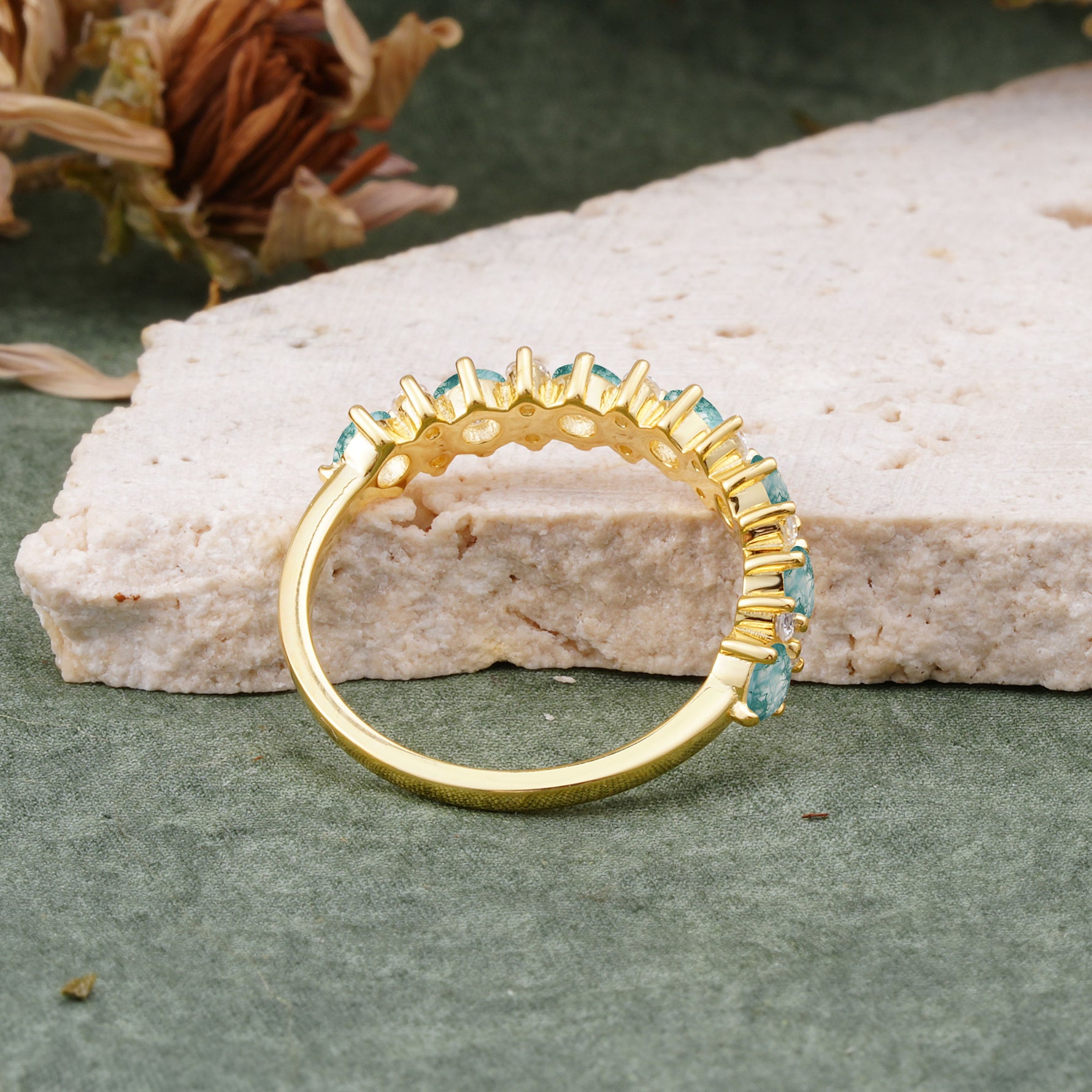 RoundCut Moss Agate Alternating Eternity Wedding Band - Additional view