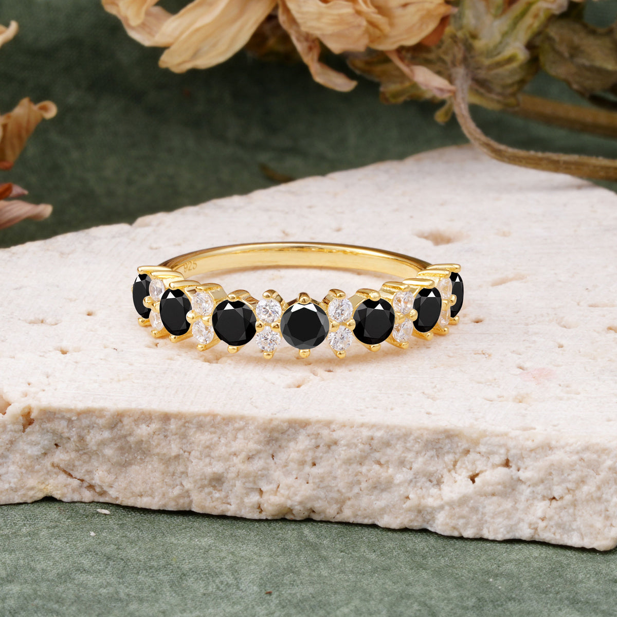RoundCut Black Onyx Alternating Eternity Wedding Band - Additional view