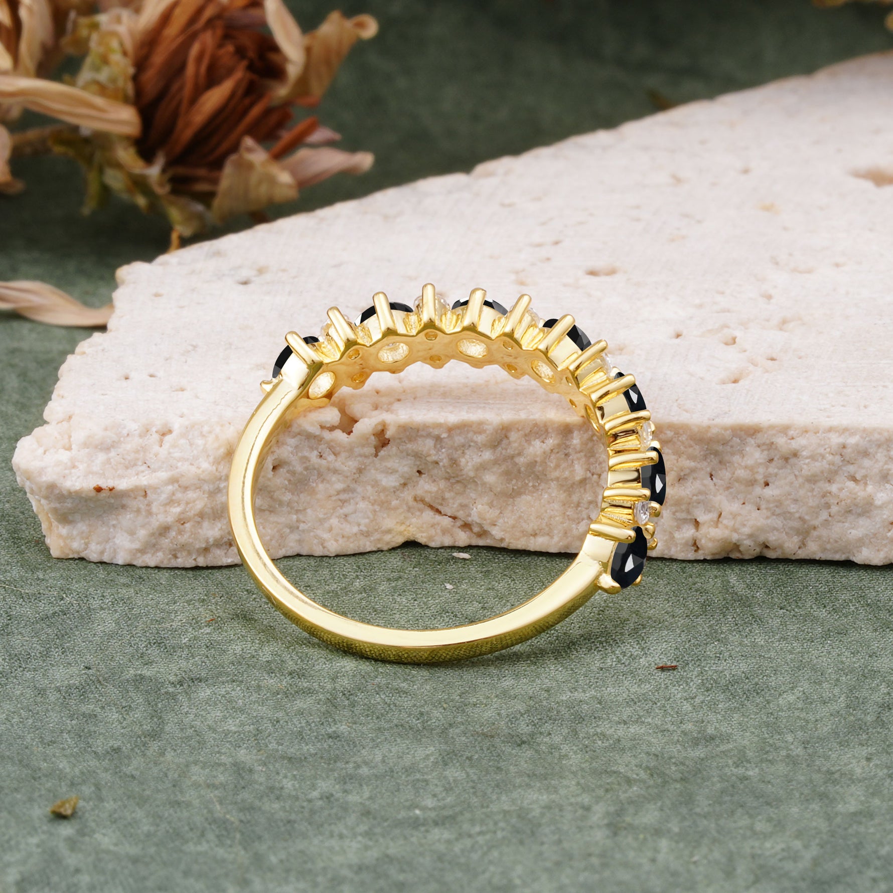 RoundCut Black Onyx Alternating Eternity Wedding Band - Additional view