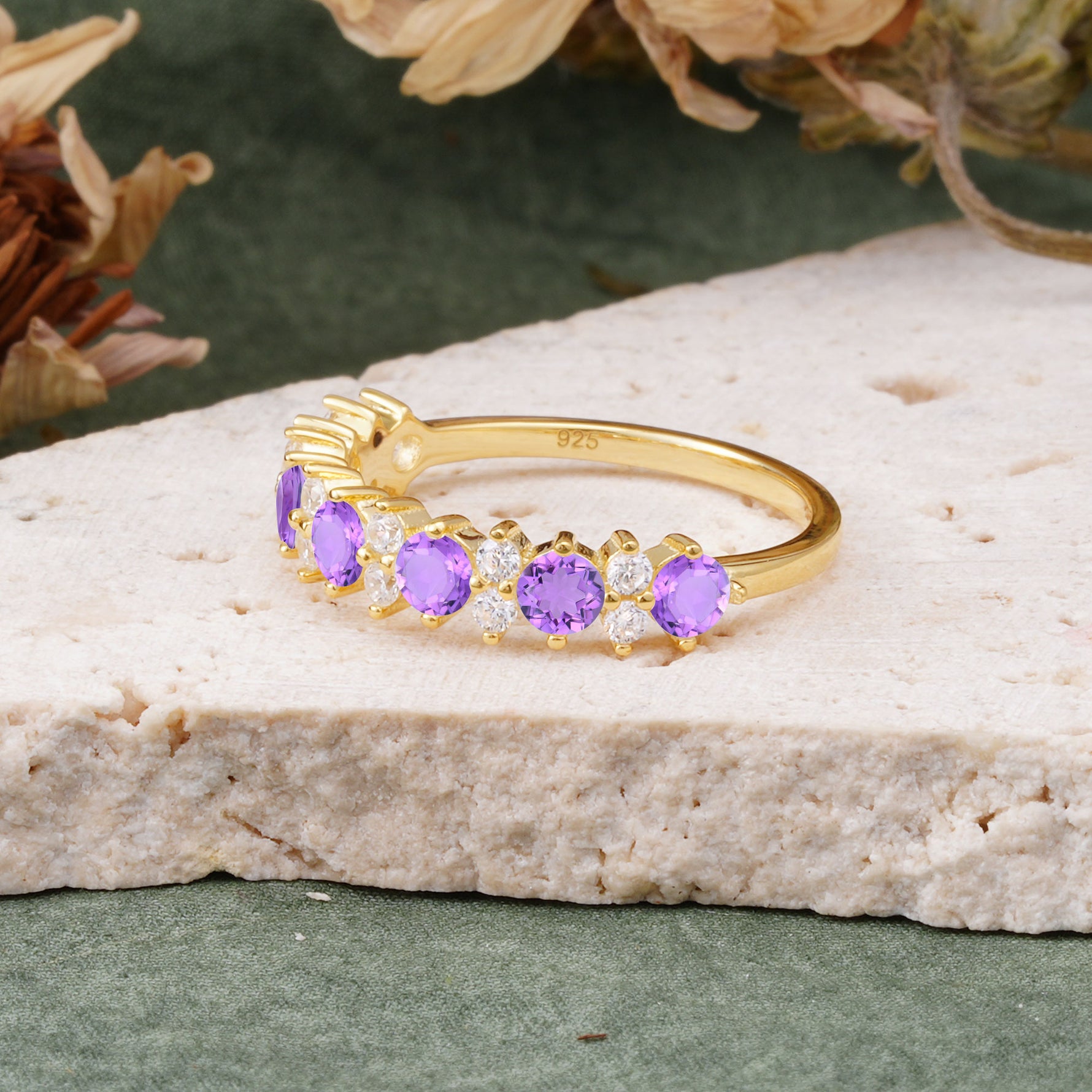 RoundCut Amethyst Alternating Eternity Wedding Band - Additional view