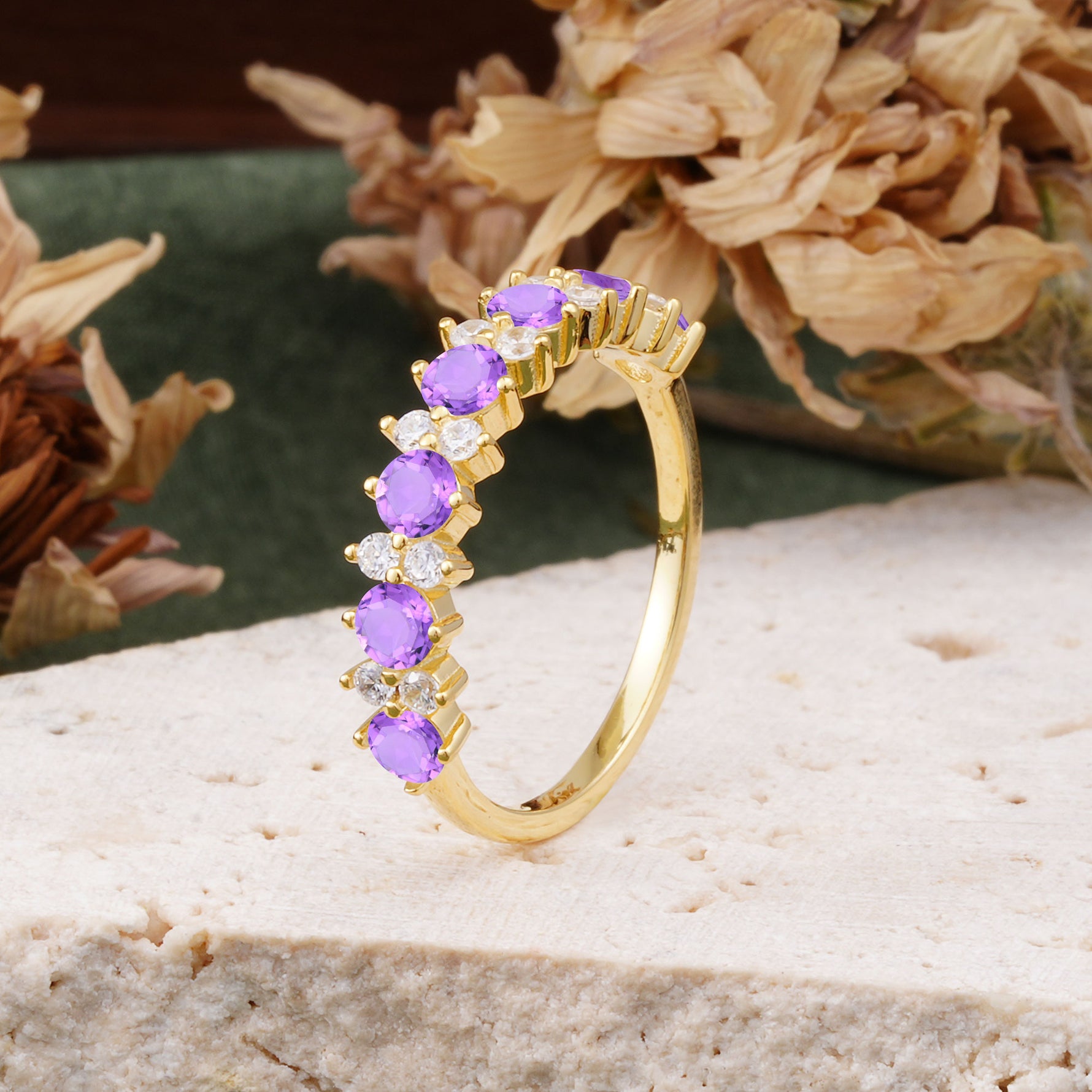 RoundCut Amethyst Alternating Eternity Wedding Band - Additional view