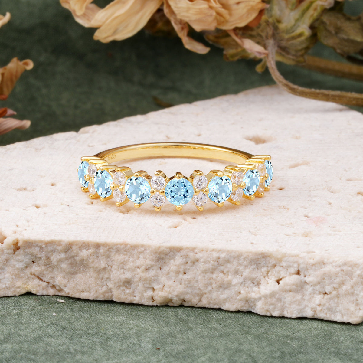 RoundCut Aquamarine Alternating Eternity Wedding Band - Additional view
