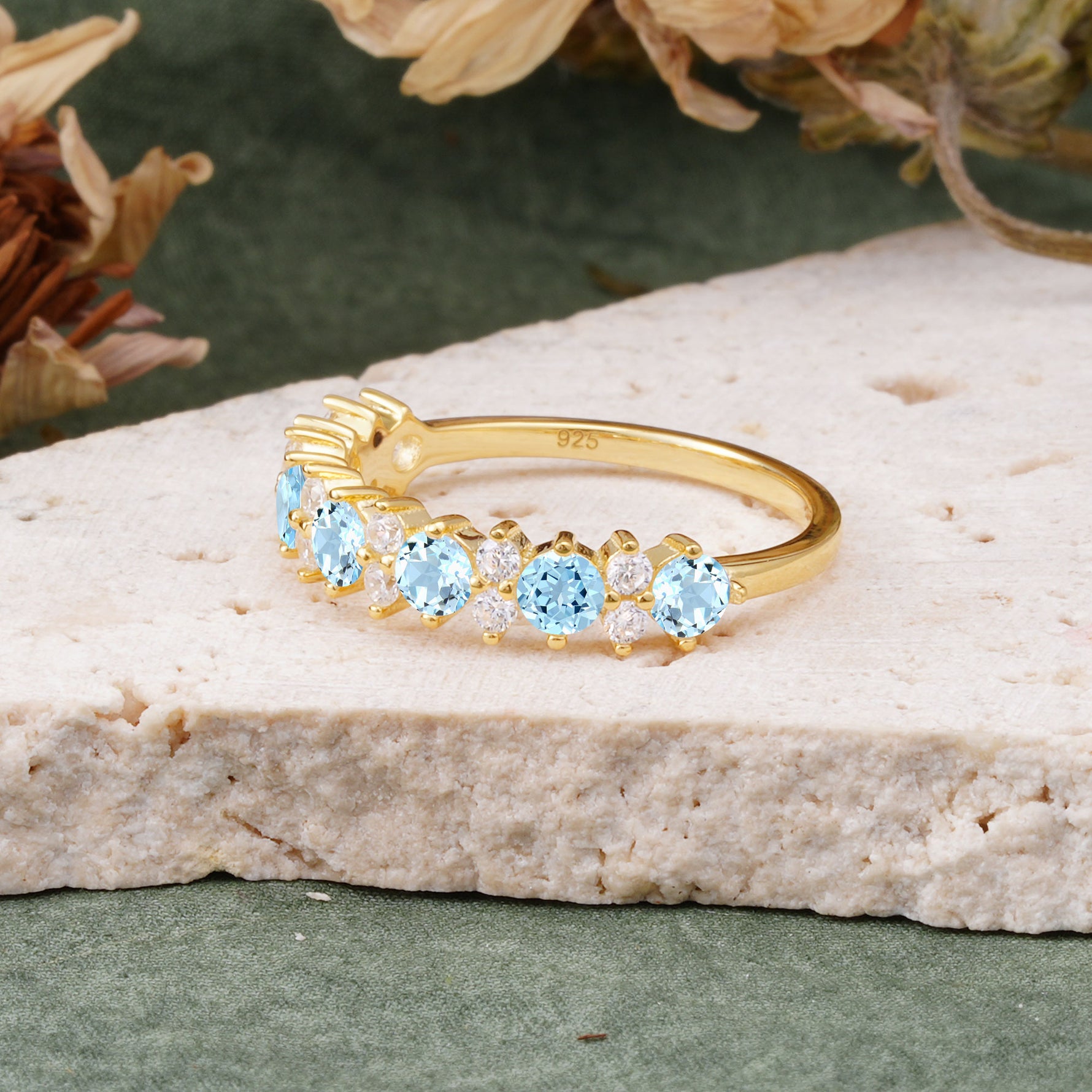 RoundCut Aquamarine Alternating Eternity Wedding Band - Additional view