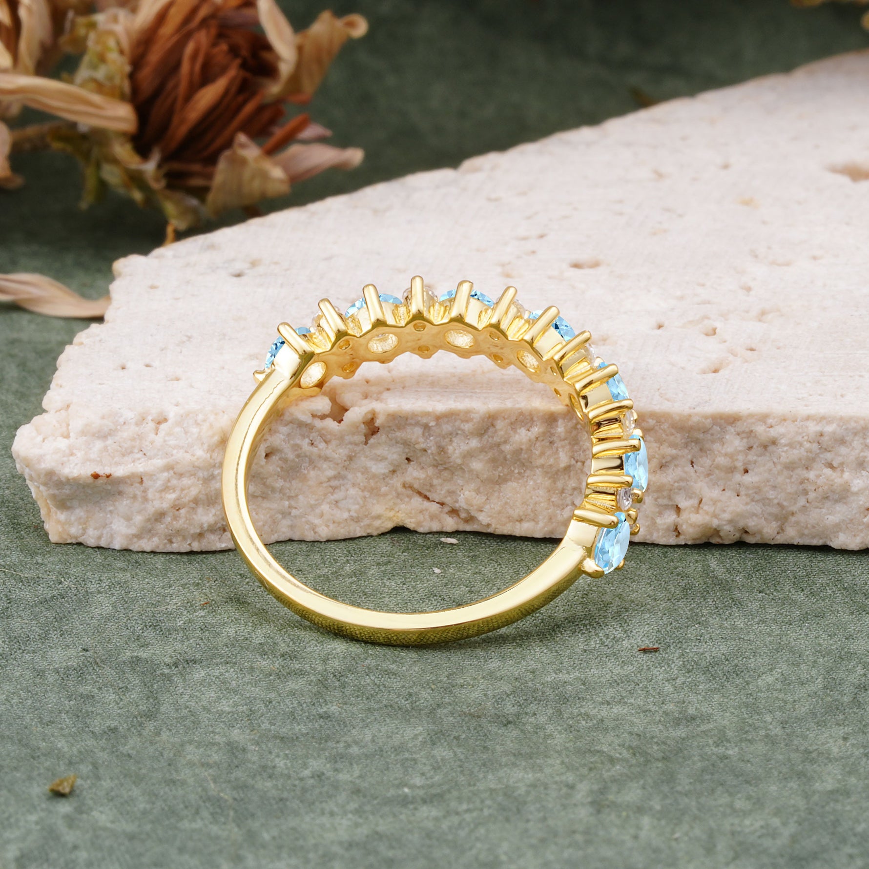 RoundCut Aquamarine Alternating Eternity Wedding Band - Additional view