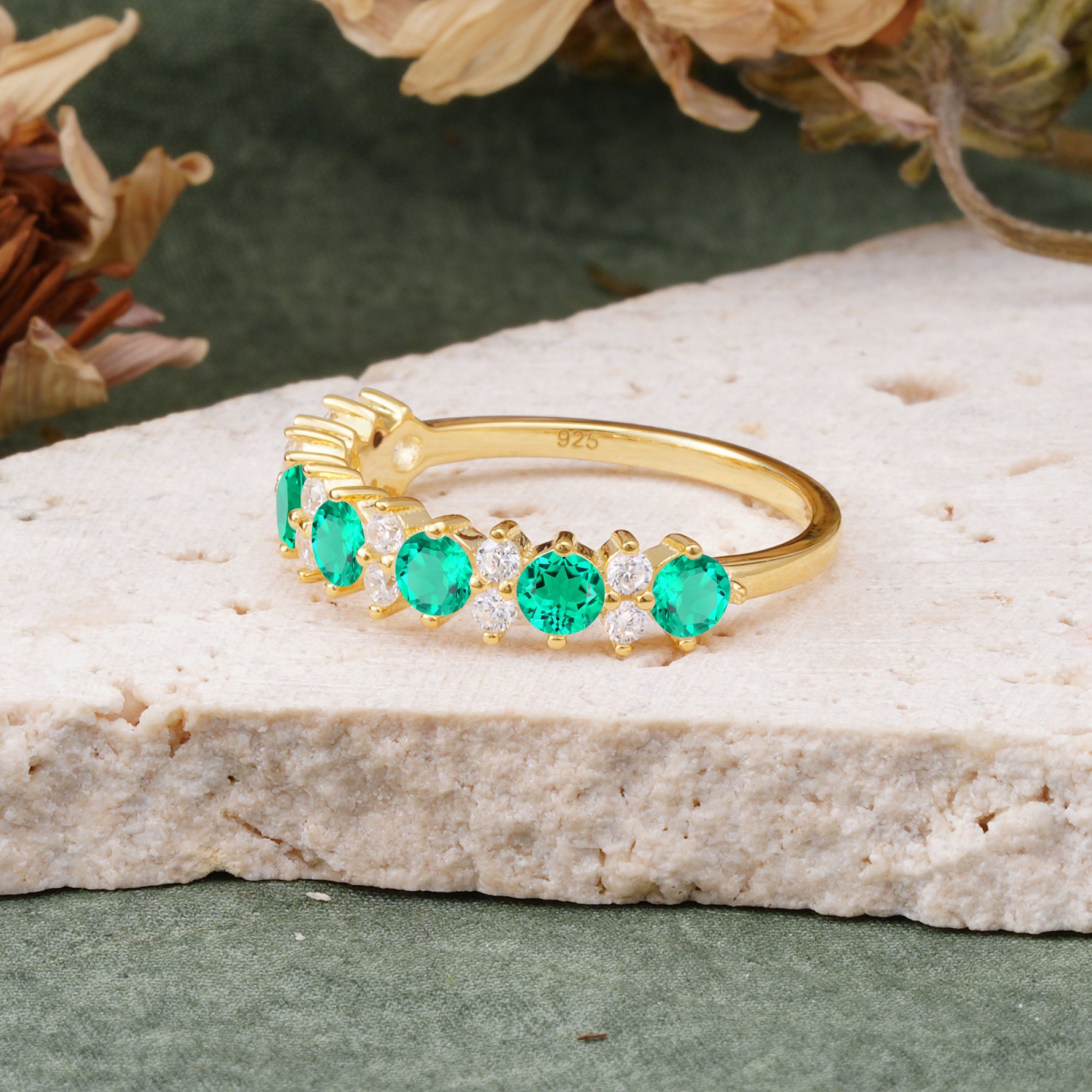 RoundCut Emerald Alternating Eternity Wedding Band - Additional view