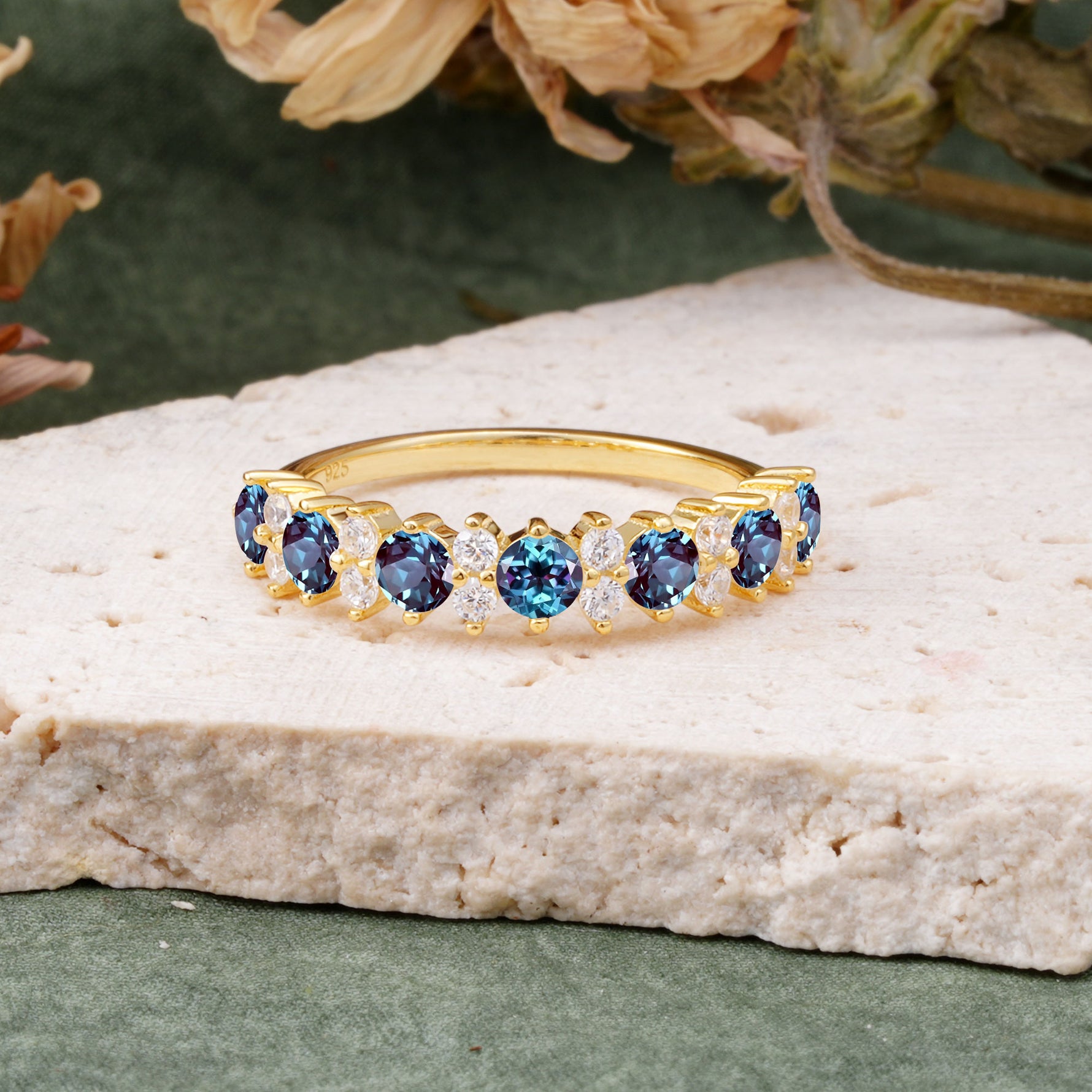 RoundCut Alexandrite Alternating Eternity Wedding Band - Additional view