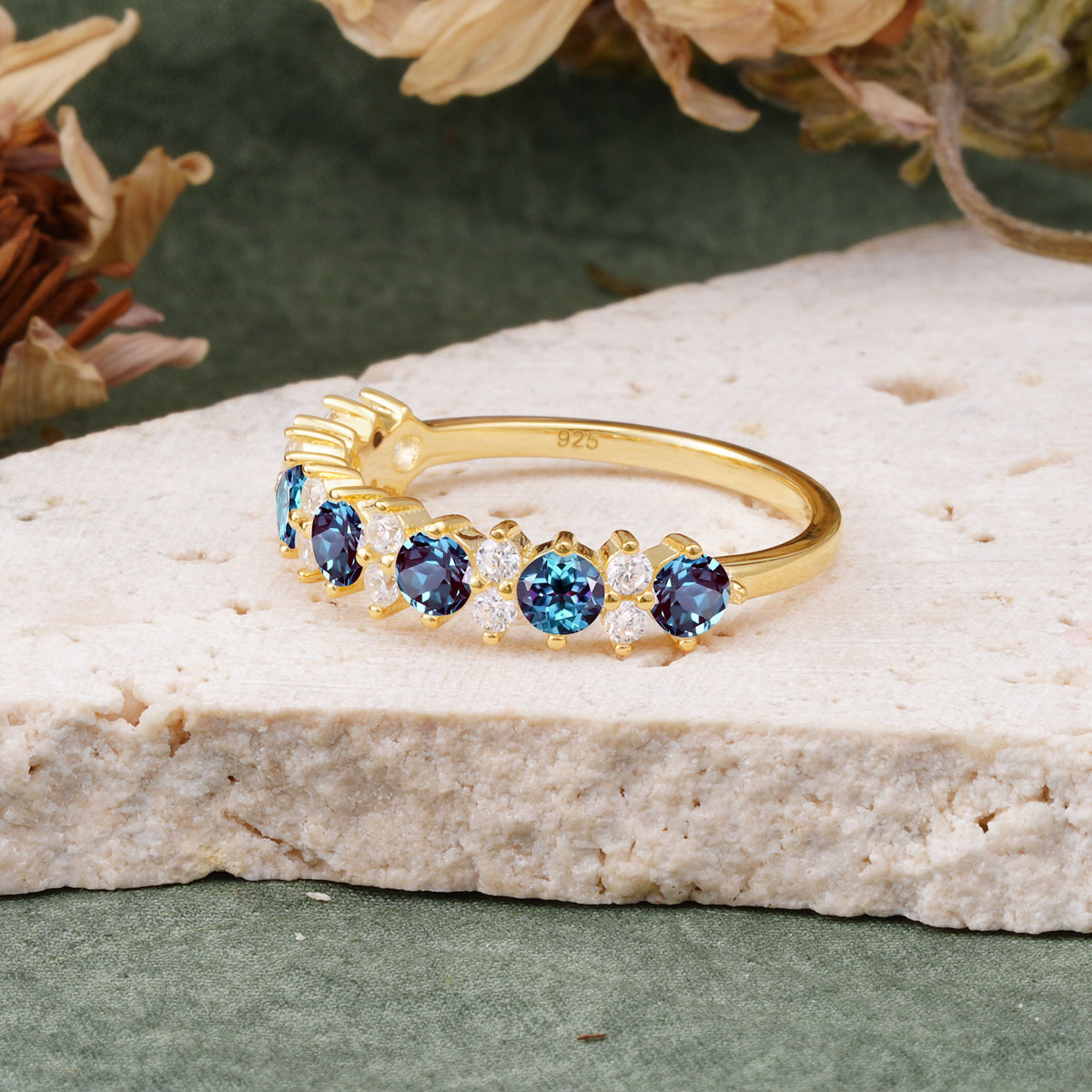RoundCut Alexandrite Alternating Eternity Wedding Band - Additional view