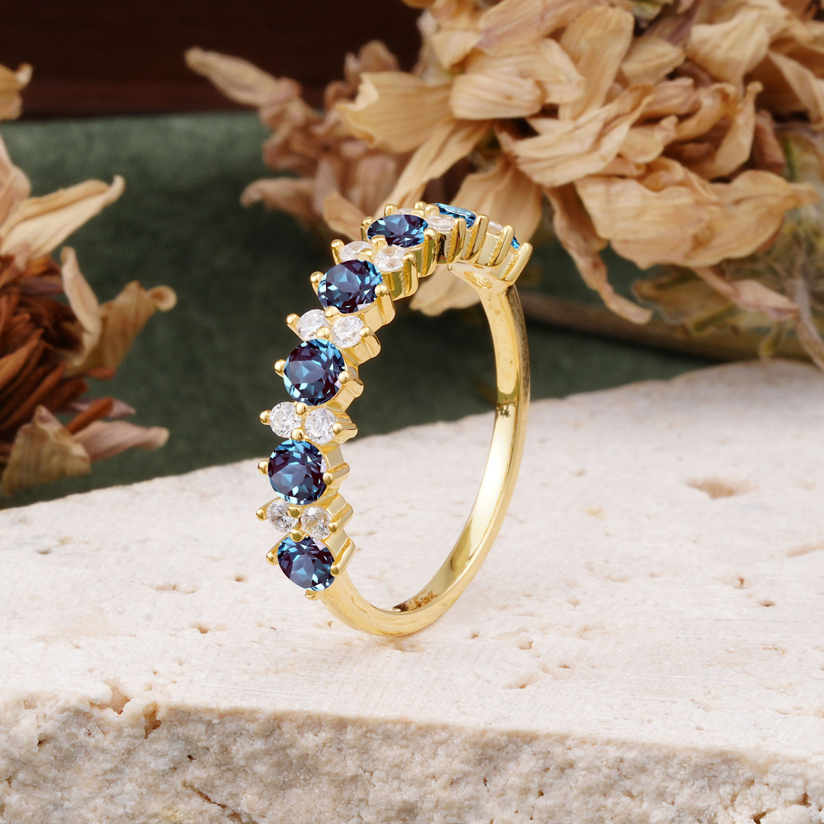 RoundCut Alexandrite Alternating Eternity Wedding Band - Additional view