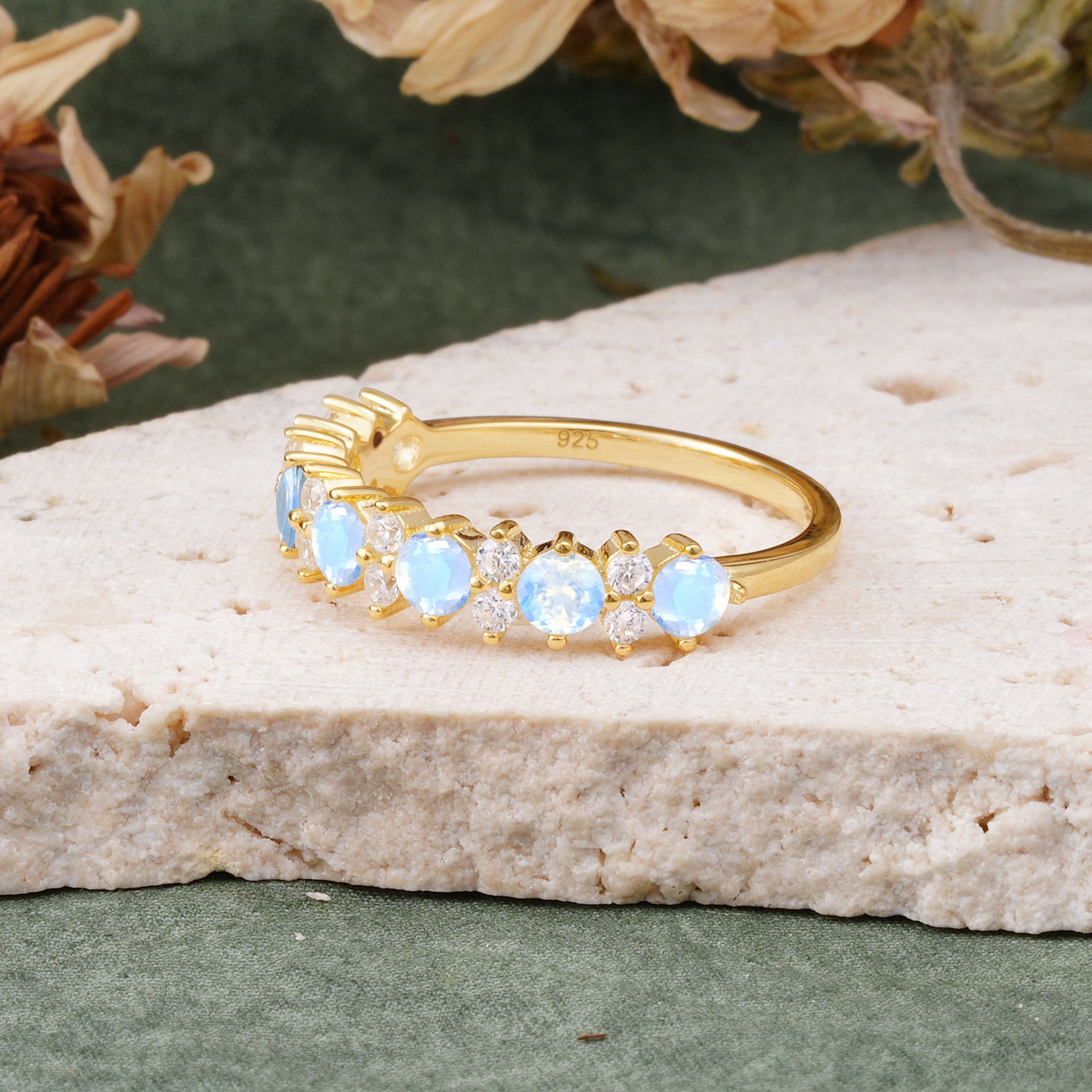 RoundCut Moonstone Alternating Eternity Wedding Band - Additional view