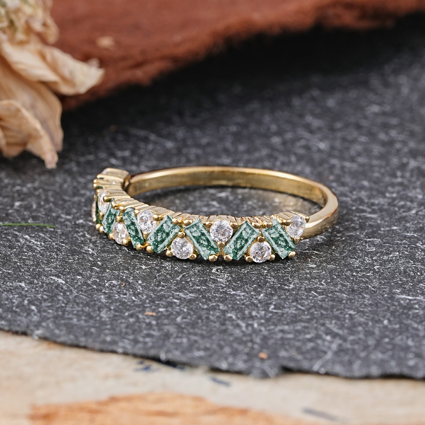 Vintage Art Deco Baguette Moissanite Alternating Stacking Wedding Band - Additional view