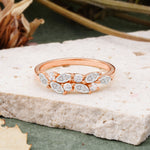 Classic Sparkling Marquise & Round Moissanite Leaf Ring Nature-Inspired Bridal Stackable Band  - Additional view