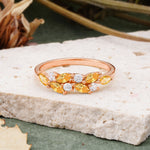 Classic Sparkling Marquise & Round Citrine Leaf Ring Nature-Inspired Bridal Stackable Band  - Additional view