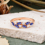 Classic Sparkling Marquise & Round Tanzanite Leaf Ring Nature-Inspired Bridal Stackable Band  - Additional view