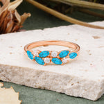 Classic Sparkling Marquise & Round Turquoise Leaf Ring Nature-Inspired Bridal Stackable Band  - Additional view