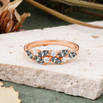 Classic Sparkling Marquise & Round Black Rutilated Quartz Leaf Ring Nature-Inspired Bridal Stackable Band  - Additional view