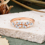 Classic Sparkling Marquise & Round Lab Diamond Leaf Ring Nature-Inspired Bridal Stackable Band  - Additional view