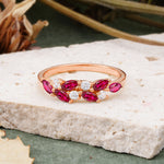Classic Sparkling Marquise & Round Ruby Leaf Ring Nature-Inspired Bridal Stackable Band  - Additional view