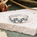 Classic Sparkling Marquise & Round Black Rutilated Quartz Leaf Ring Nature-Inspired Bridal Stackable Band  - Additional view