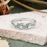 Classic Sparkling Marquise & Round Moss Agate Leaf Ring Nature-Inspired Bridal Stackable Band  - Additional view