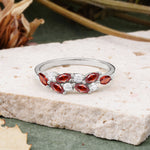 Classic Sparkling Marquise & Round Garnet Leaf Ring Nature-Inspired Bridal Stackable Band  - Additional view